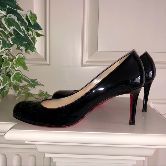 Christian Louboutin Simple Black Patent Calf Leather 70 Heel Pumps Size 38.5 - Picture 2 of 16
